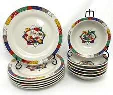 12 Studio Nova PATCHWORK HOLIDAY 10.5” Dinner Plates Bowls Santa Christmas Tree