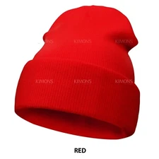 Solid Cuff Beanie Hat Plain Knit Winter Cap Slouchy Skully Ski Warm Men Women CF