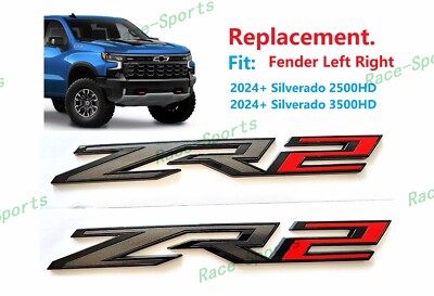 2pcs Gloss Black Grey Red Fender ZR2 Emblems Fit Silverado 2024+ 2500HD 3500HD