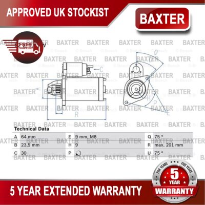 Fits Fiat Doblo Fiorino Panda Grande Punto 500 Qubo Baxter Starter Motor #1