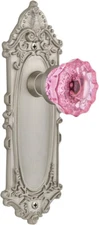 Nostalgic Warehouse 723652 Victorian Plate Double Dummy Crystal Pink Glass Knob