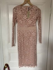 Tempest Dusty Pink Lace Body Con Skinny MIDI Occasion Dress 8 Uk