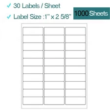 30000 1" x 2 5/8" Address Labels 1000 Sheets Amazon FBA Labels 30 Per Sheet 30UP