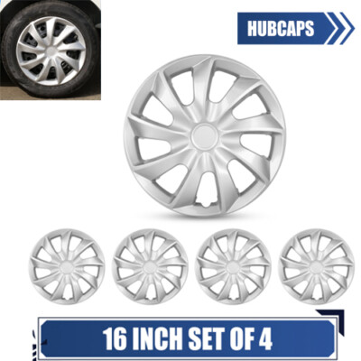 4-Pack 16-Inch Snap-On Wheel Covers – Full Hub Caps For Steel Rims – Silver & Black 5-Spoke Design