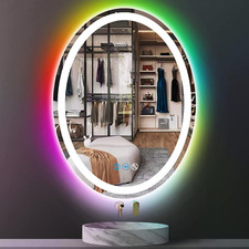 Oval Bathroom Mirror with Lights - Front Lit RGB Backlit LED Mirror for Bathroom