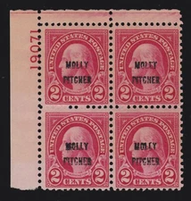 US 646 2c Washington Molly Pitcher Mint UL Plate #19071 Block VF OG NH