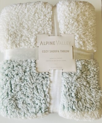 ALPINE VALLEY COZY SHERPA THROW BLANKET WARMTH&COMFORT 50''X60'' Mint White Stripe