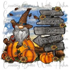Sublimation Transfer Print Fall Gnome Thankful Ready to Press Heat Transfer
