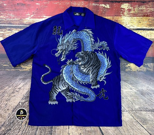 Men's Vintage Blue Dragon Tiger Button 