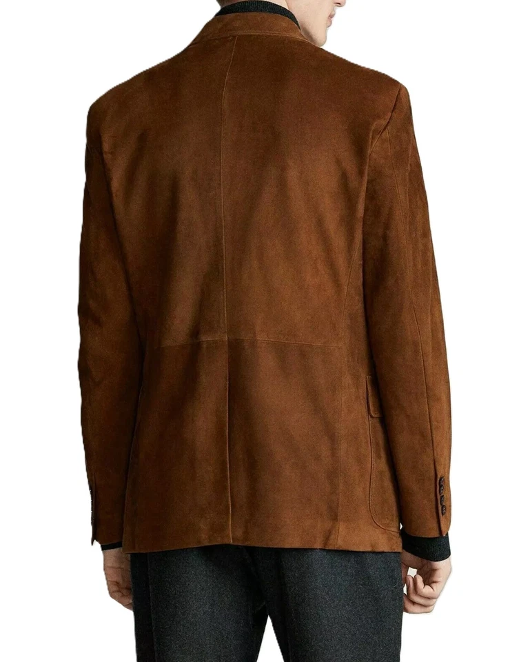 Blazer de gamuza para hombre marrón 100 % cuero puro abrigo de dos botones ch... - Imagen 2 de 4