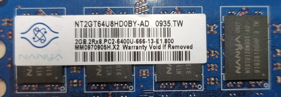 Nanya memoria RAM NT2GT64U8HD0BY-AD PC2-6400 2GB DDR2 800MHz - Immagine 2 di 3