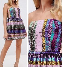 NWT  ASOS DESIGN MULTI COLOR STRAPLESS SEQUIN MINI DRESS 4 As Seen On TV PARTY