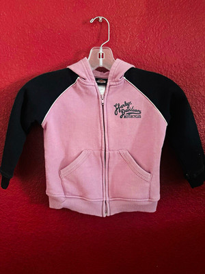 Harley-Davidson Girls Pink/Black Full Zip Hooded Hoodie Logo Eagle 4/5T
