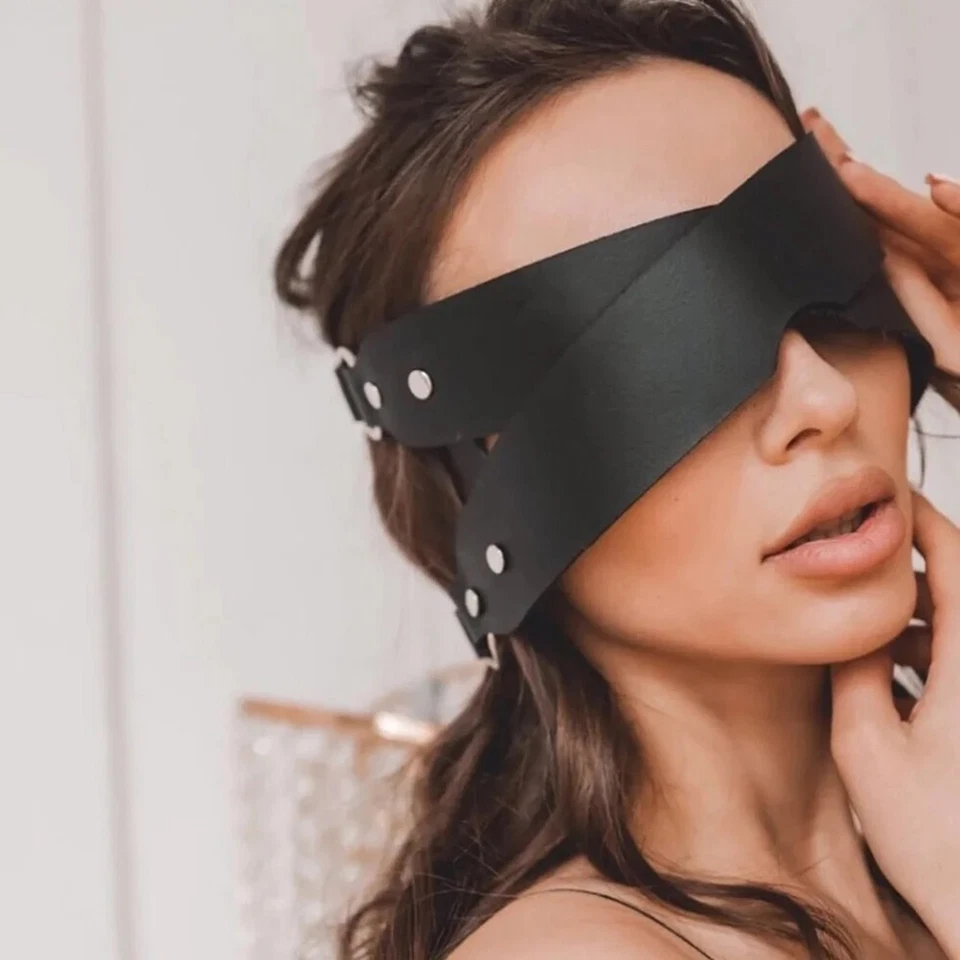 Leather Masks Adjustable Masquerade Mask Bdsm Fetish Cosplay Masks Blindfold - Image 4 of 4