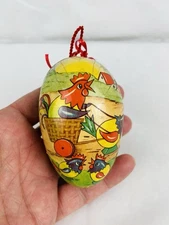 Vintage German Paper Mache Easter Egg Candy Box Ornament Rooster Chickens 2.75”