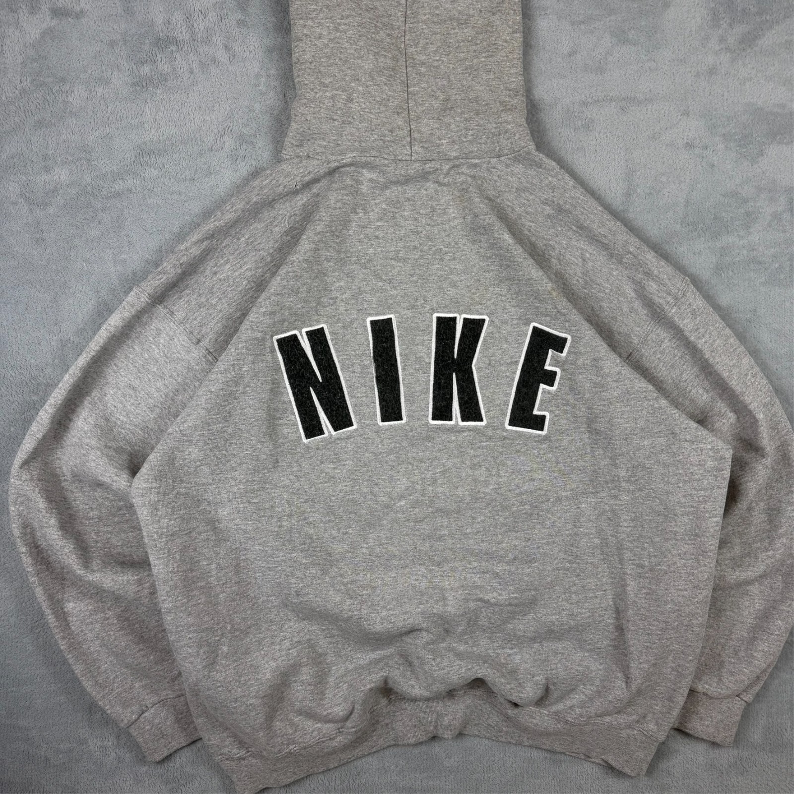 Vintage Nike 90's USA Grey Spellout Mini Swoosh Oversized Large Pullover Hoodie image 8
