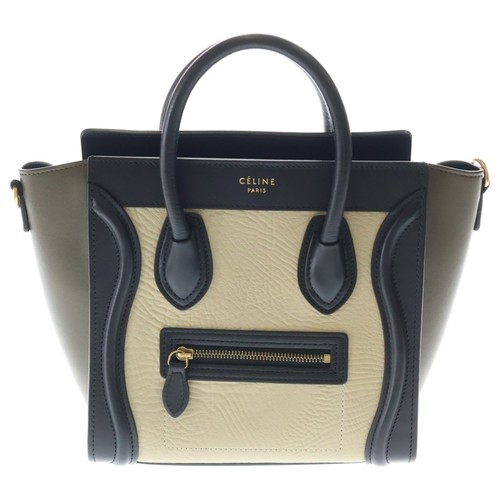 Celine Luggage Nano Shopper 2 way Bag Handbag Shoulder Biolor Black × Khaki Used