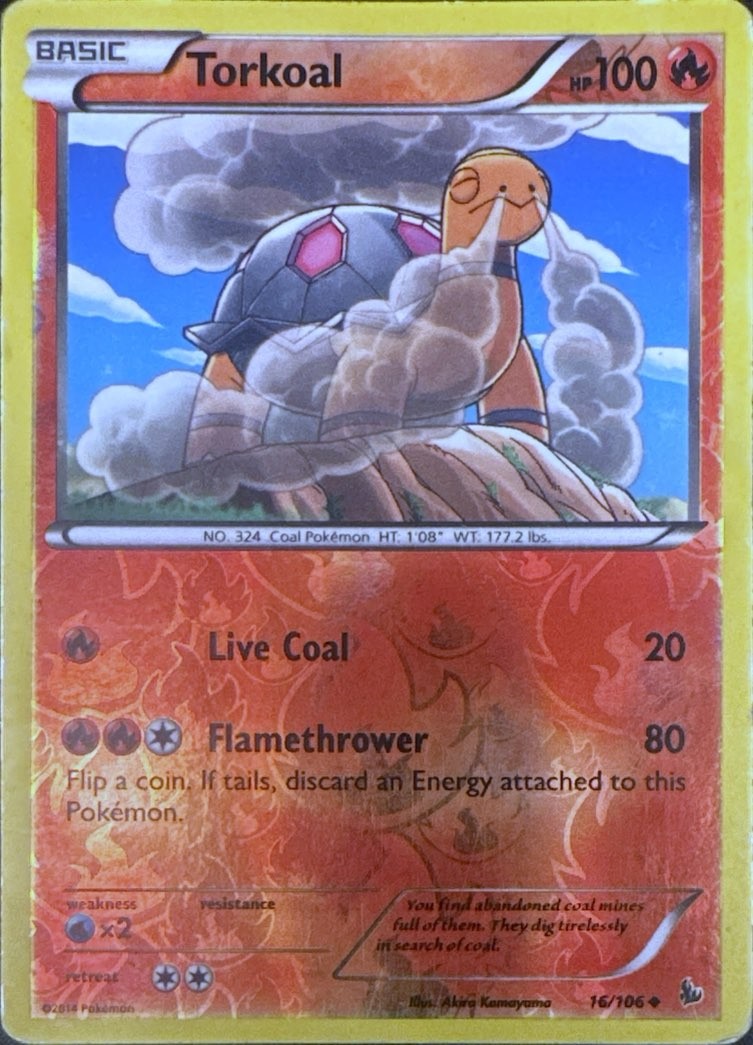 Torkoal 16/106 Uncommon Flashfire Pokemon Reverse Holo Lightly Played