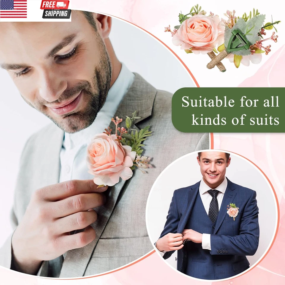 36 peças boutonnieres de casamento rosa para homens padrinhos de casamento corpete artificial gr - Imagem 4 de 4