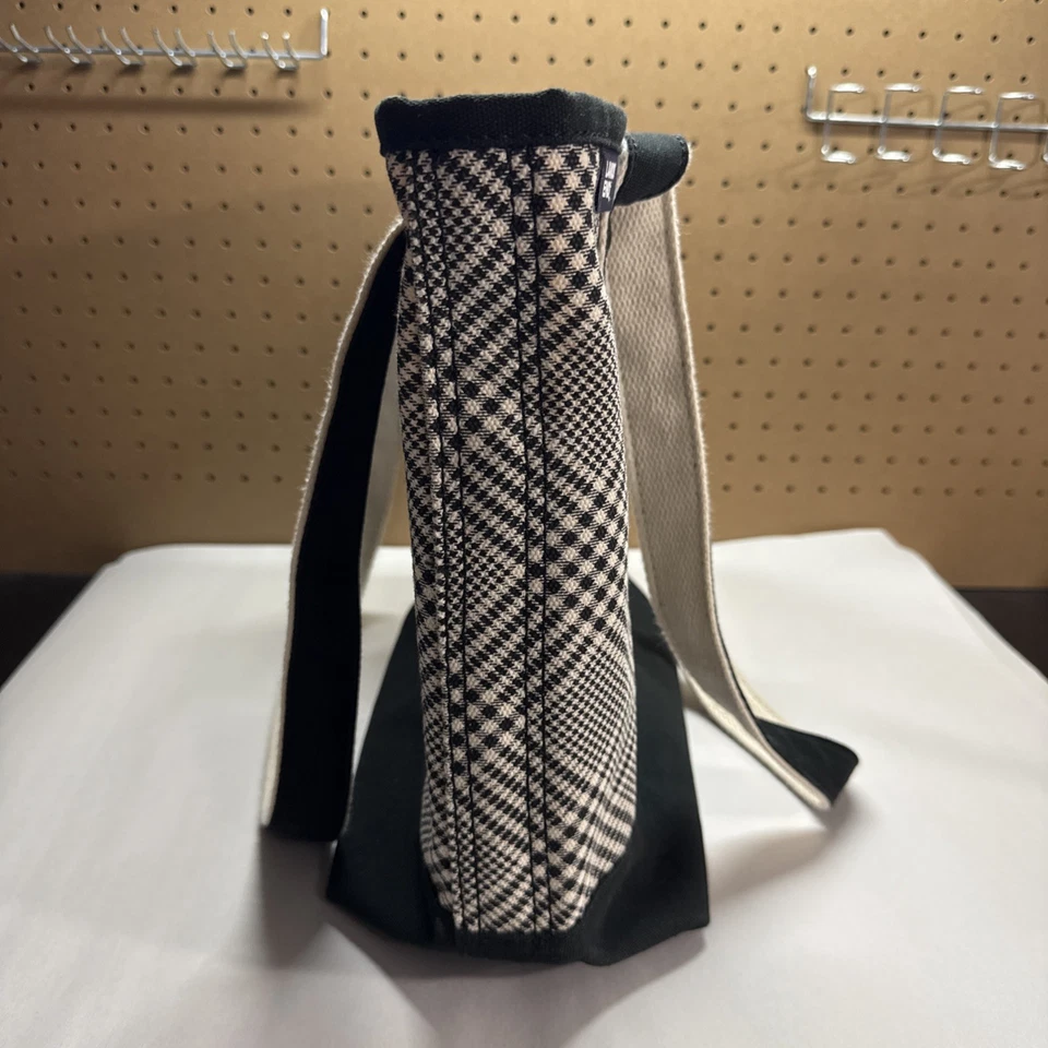 Bolso de hombro Lands End negro/crema natural pata de gallo a cuadros lona cremallera superior Foto 2 de 4