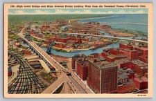 Cleveland Ohio OH High Level & Main Avenue Bridge Postcard 1944