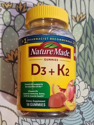 Nature Made Vitamin D3 + K2 Peach Gummies 50 Ct 5000 IU Immune Support