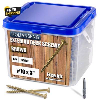 Deck Screws 3 Inch, #10 X 3, 5Lb, Rust Resistant, Brown Epoxy Coated