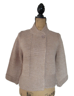 MORE&MORE kurzer Grobstrick-Cardigan aus Wollmix in beige Gr.34 (wie 36-38) neu