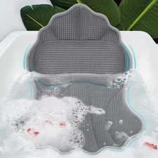 Bath Pillow Luxury Soft 4D Mesh 6Suction Cups Head Neck Tub Accessory Women Grey