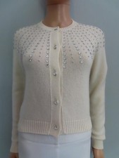 Miu Miu Ecru Crystal Embellished Cardigan Sweater Size 40/US 4
