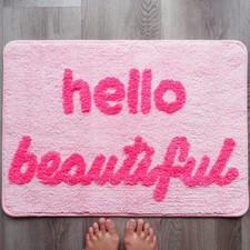 Hello Beautiful Bath Mat Light Pink Blush Peach Coral Cute Bathroom Rugs for ...