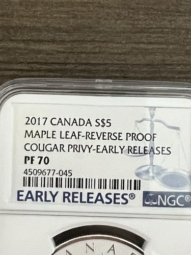 2017 $5 CANADA 1oz SILVER Reverse Proof Maple Leaf Cougar Privy NGC PF70 ER - Picture 3 of 4