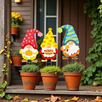 Fall Gnome Yard Stakes Set: PVC Autumn Porch Decor - Outdoor Fall Decorations