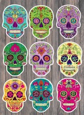 Colorful Suger Skulls Die Cut Vinyl Stickers Set Scrapbooking Laptop Waterbottle