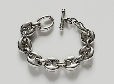 VTG Sterling Silver Mariner Puffy Chain Link Bracelet 7 1/4'' Length 925, Toggle