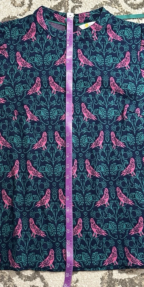 Camiseta Boden Aria Jacquard Top 3/4 Slv Cremallera Trasera Rosa Pájaros Follaje EE. UU. 8 Foto 4 de 4