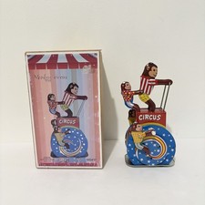 Monkey Circus Wind Up Toy Riding Wheel Tin Collectible MS497 SEE VIDEO