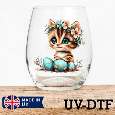 Ostern Katze 8 Stück UV DTF Aufkleber - Glas Laptop Becher Tasse kd1