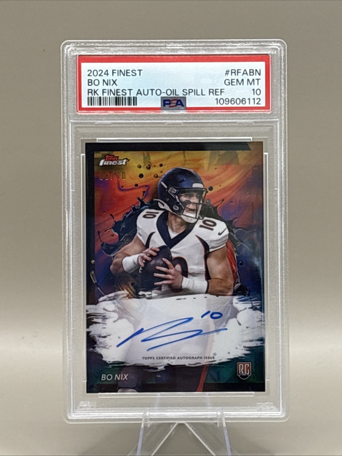 Bo Nix Topps Finest Rookie Finest Autographs #RFABN Oil Spill Refractor