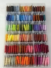 Large Bundle of 131 Embroidery Floss Threads on Bobbins + Storage Box