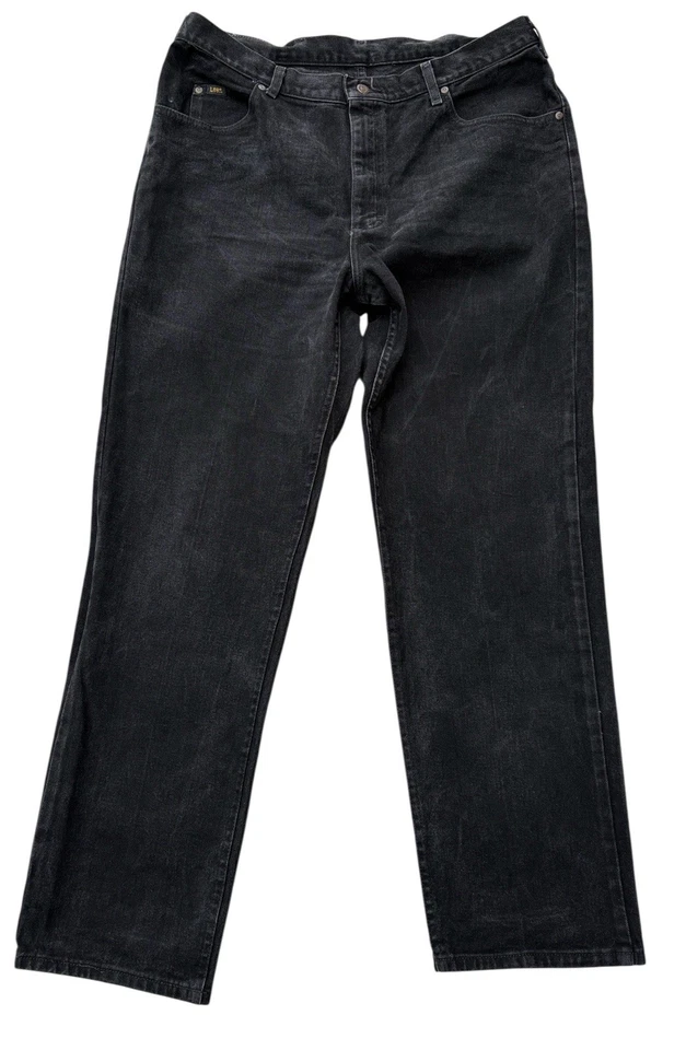 VTG Lee Men’s Black Straight High Rise Cotton Tick Solid Jeans Size W39 L33 - Image 2 of 4