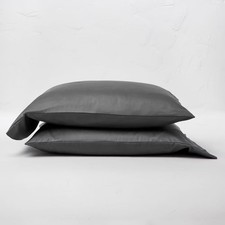 King 500 Thread Count Washed Supima Sateen Solid Pillowcase Set Dark Gray
