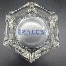 Vintage Zale's Jewelers 4.5" Clear Glass Hexagonal Blue Advertising Ashtray