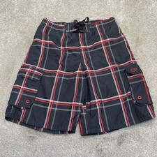 OP Ocean Pacific Board Shorts Men's Medium Swim Black Plaid Lined Swim Trunks