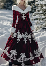 Christmas Vintage Red Off the Shoulder Wedding Dresses with Snow Appliques