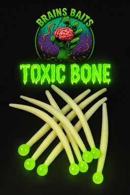 Brains Baits Toxic Bone 3  Floating Mice Tails   White Body with Chartreuse-Lime