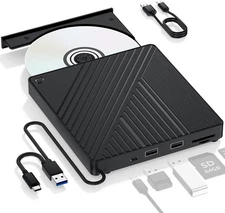 Ultra-Portable 5-in-1 External Blu-ray Drive: USB 3.0 & USB-C DVD/CD Black 