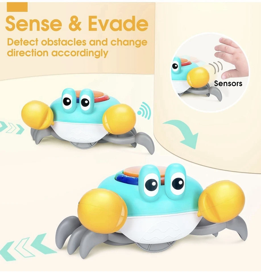 Музыкальная детская игрушка ползающий краб - игрушки для живота для мальчика 6-12 месяцев синяя - Изображение 3 из 4