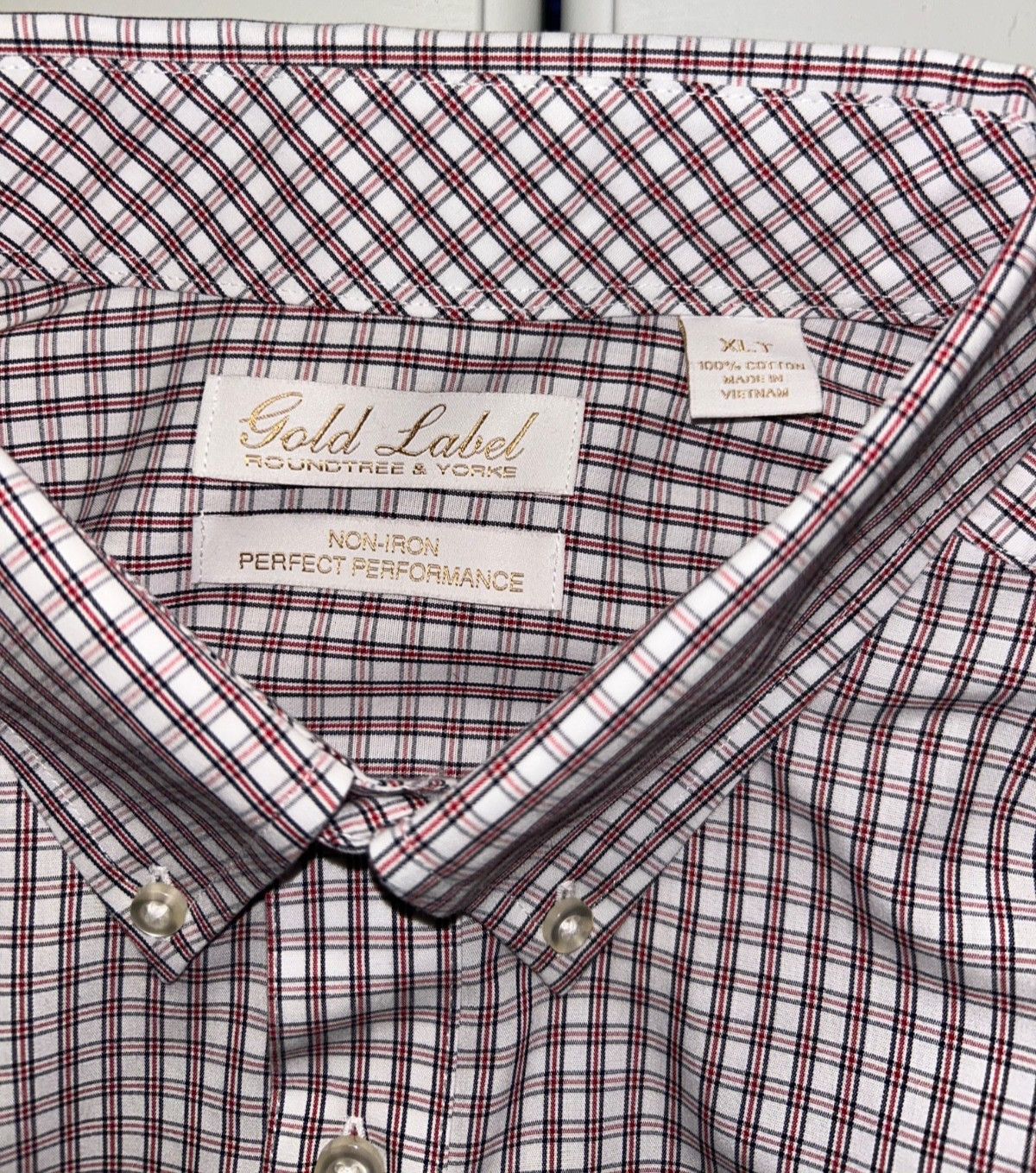 NWT's Roundtree & Yorke Gold Label Non Iron Red Multicolor Shirt XLT Tall