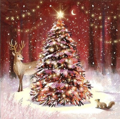 British Deer Xmas Greeting Card, Folded, 4.7 x 4.7 inches, Ling Design ...